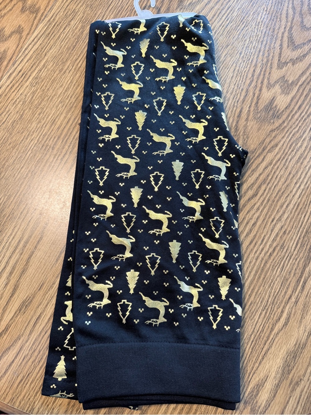 NWOT Black Leggings with Shiny Gold Holiday Motif